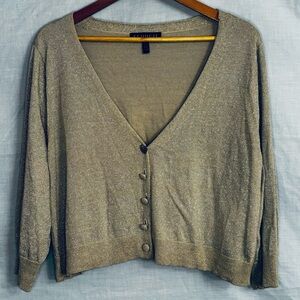 Eloquii Gray with Silver Glitter Button Front Crop Cardigan Sweater - Size 22/24